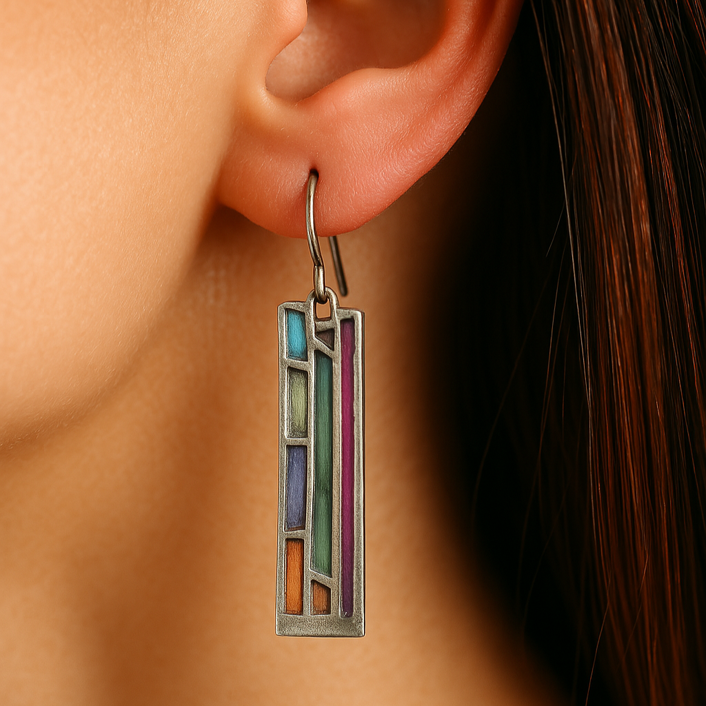 Boucles d'Oreilles Vintage en Argent Mozaic