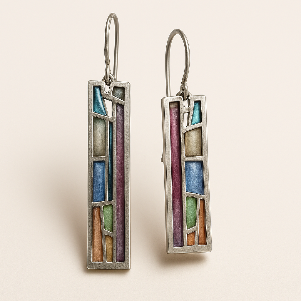 Boucles d'Oreilles Vintage en Argent Mozaic