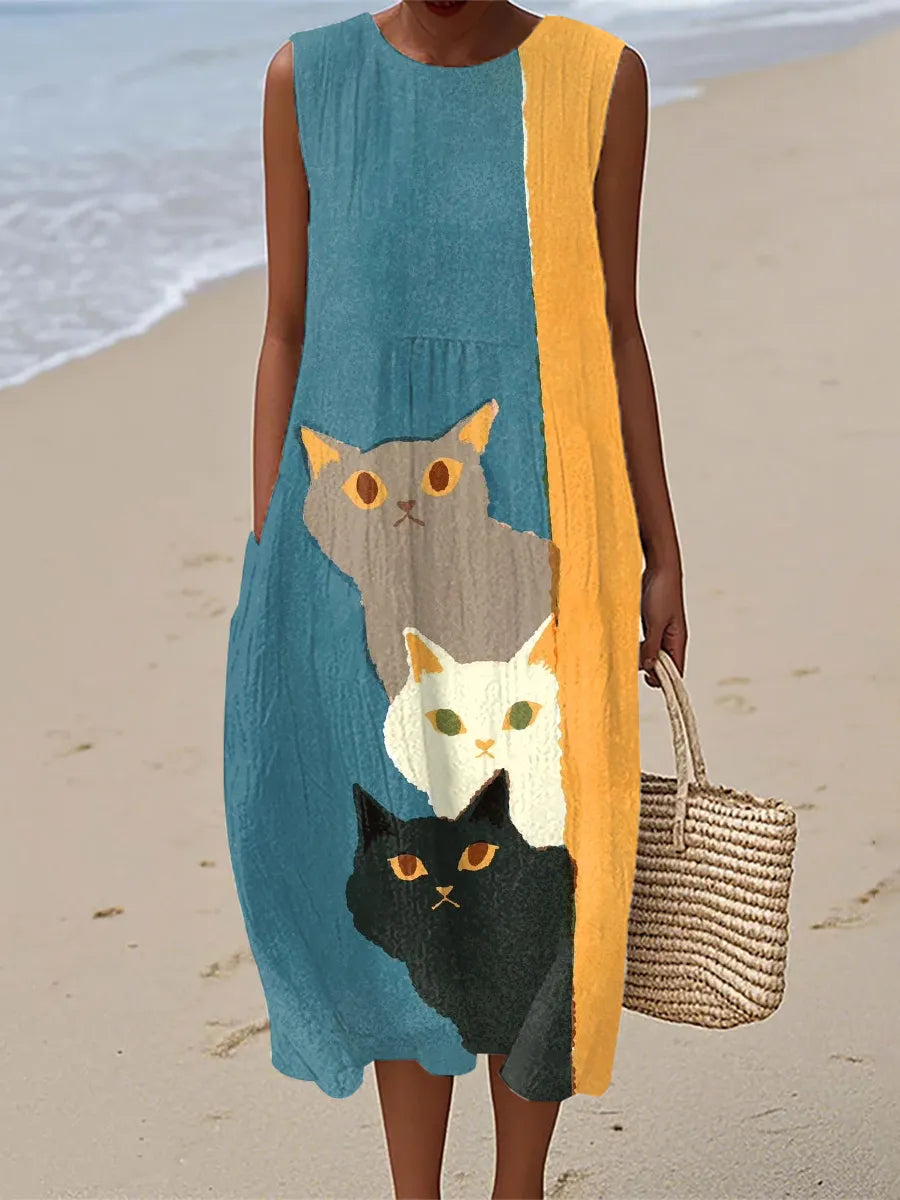 Paisley | Impression d'art de chats drôles sur robe vintage
