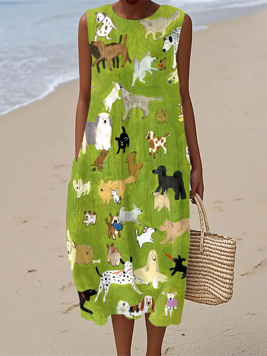 Isabella | Robe Midi Imprimé Chien Peinture à l'Huile