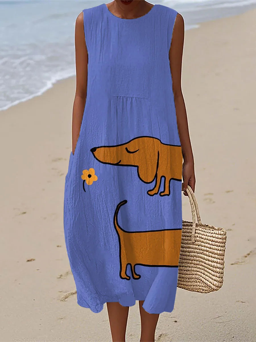 Sadie | Robe en lin avec imprimé d'art de teckel pour femmes
