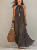 LIRA | Robe Maxi Halter Plissée Grise