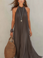 LIRA | Robe Maxi Halter Plissée Grise