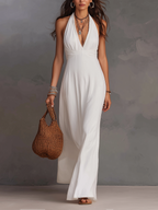 ELORA | Maxi Robe Halter Ivoire