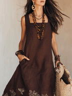 NOEMI | Robe Midi en Lin Boho Brodée