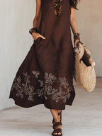 NOEMI | Robe Midi en Lin Boho Brodée