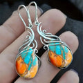Boucles d'Oreilles Pendantes en Pierre Précieuse Bleue et Orange