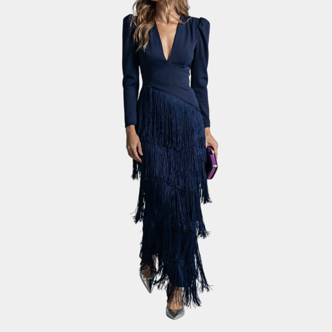 Eulalie | Robe midi élégante avec des manches à franges