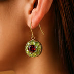 Boucles d'Oreilles Rétro Rondes en Cristal Vert et Rouge