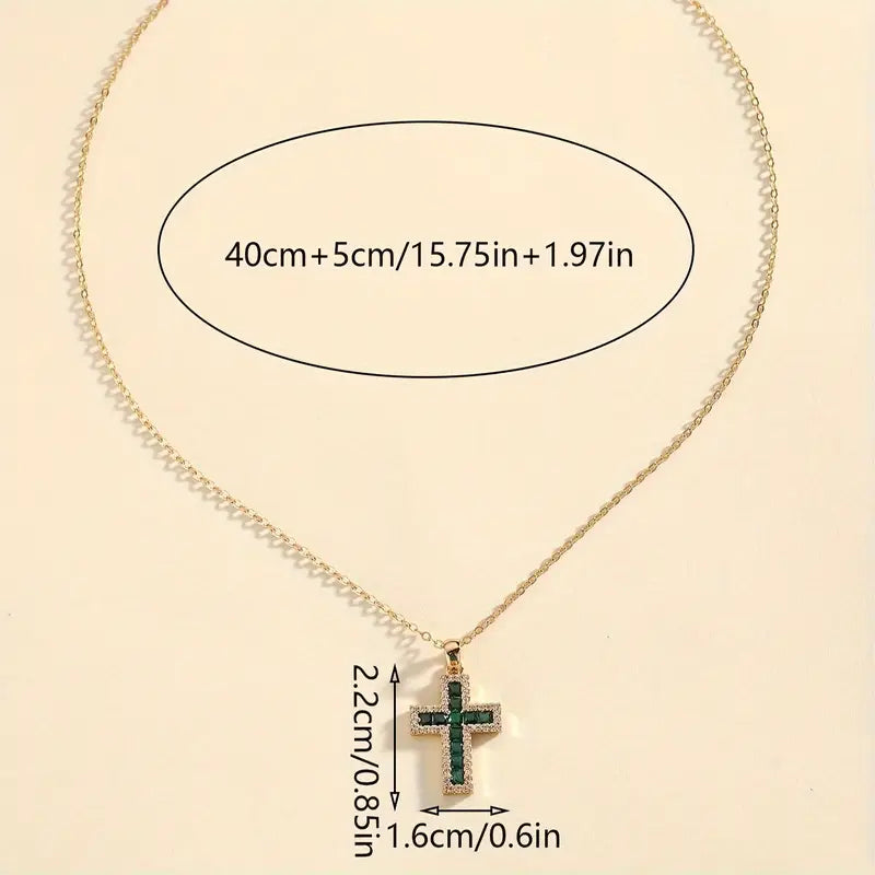 Pendentif Croix Émeraude Verte en Or