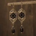 Boucles d'Oreilles en Goutte de Cristal Noir