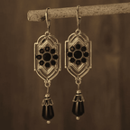 Boucles d'Oreilles en Goutte de Cristal Noir