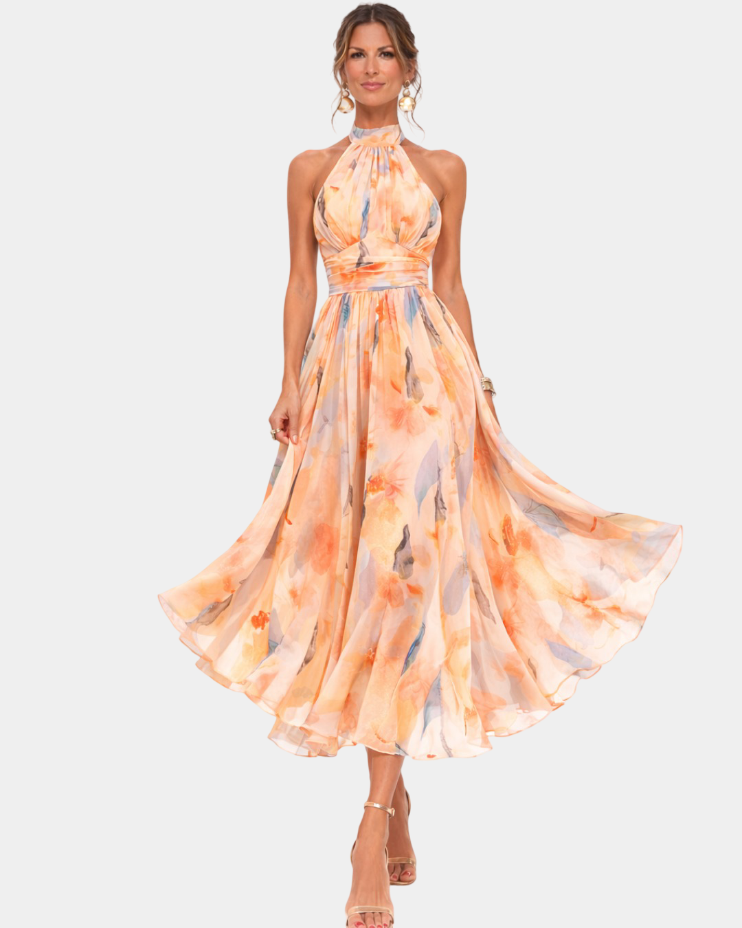 Louna | Robe à Col Halter et Imprimé Aquarelle