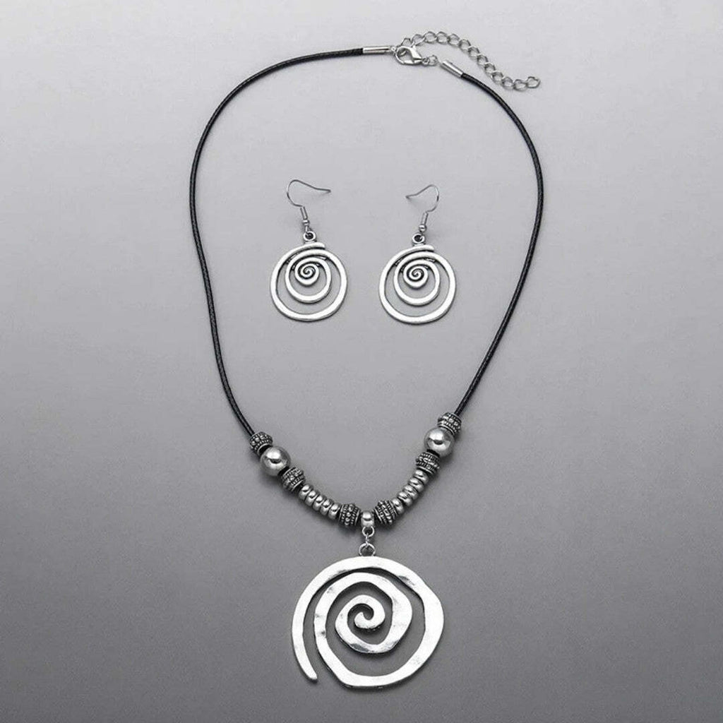 Ensemble de Collier et Boucles d'Oreilles avec Design en Spirale Argentée