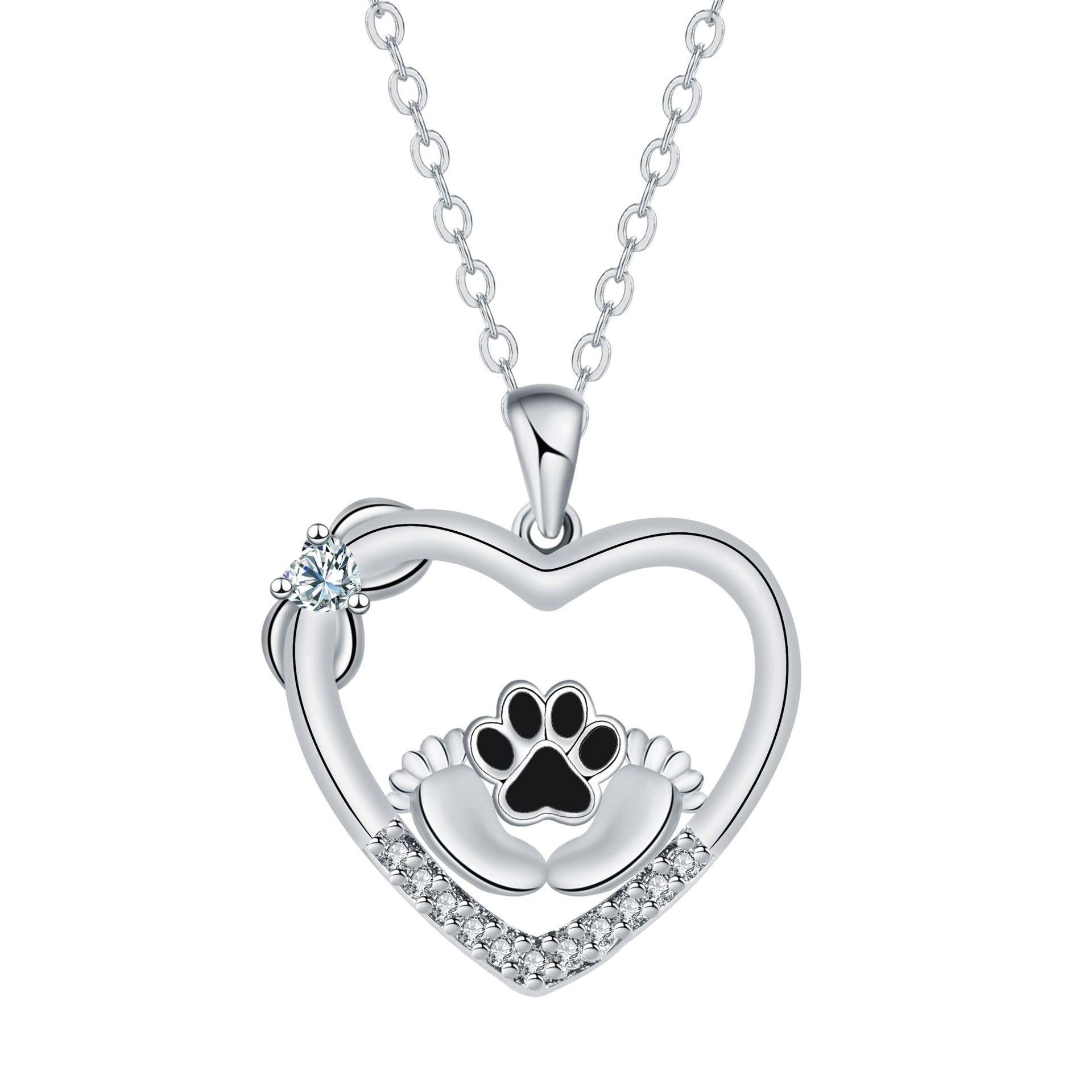 Collier d'empreinte de patte de chien Little Feet avec Zirconia