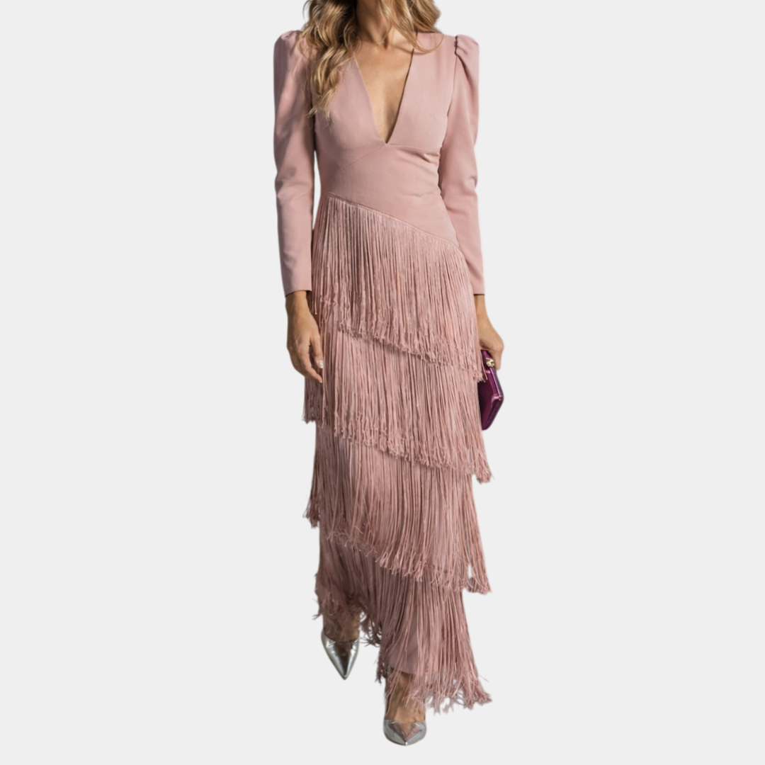 Eulalie | Robe midi élégante avec des manches à franges