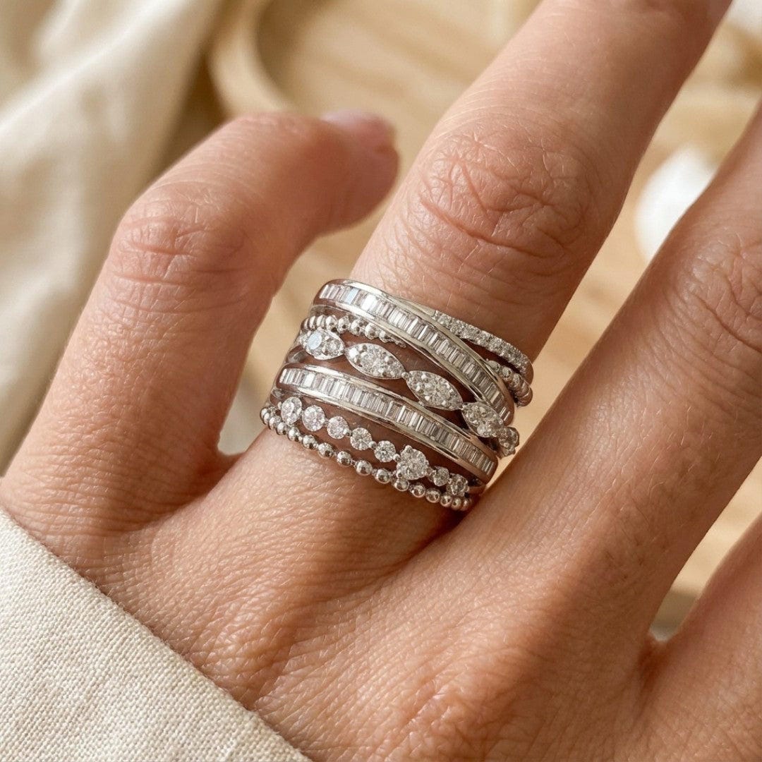 Bague en Argent avec Zirconias en Couches Vintage