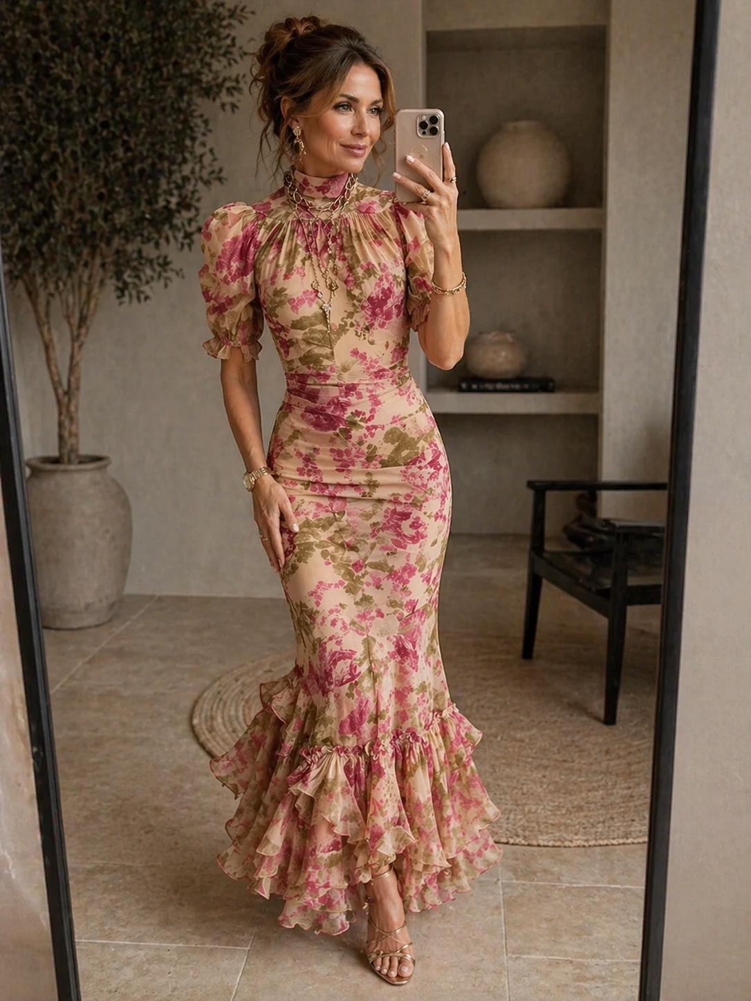 SAE | Maxi Robe Rose Sbuffo