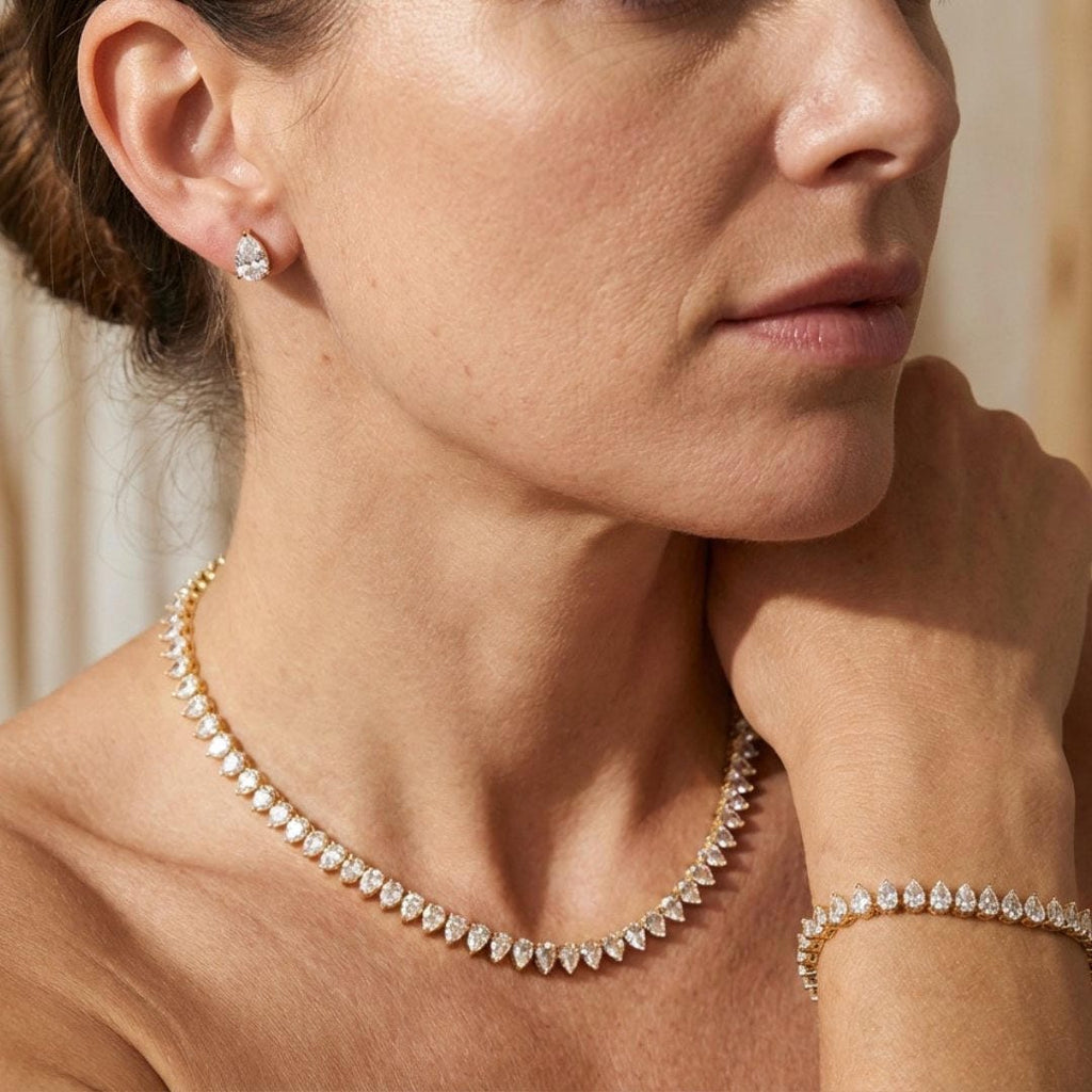 Magnifique Jeu Complet de Mariée en Zircon Cubique Transparent