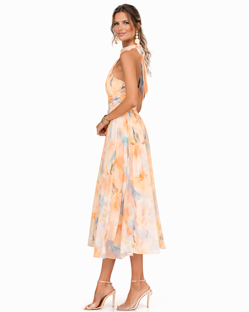 Aurora | Robe avec Col Halter et Imprimé Aquarelle