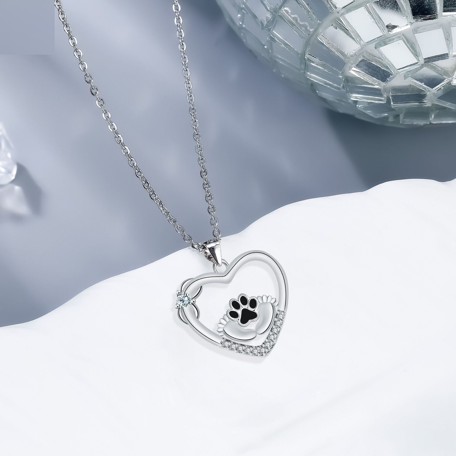 Collier d'empreinte de patte de chien Little Feet avec Zirconia
