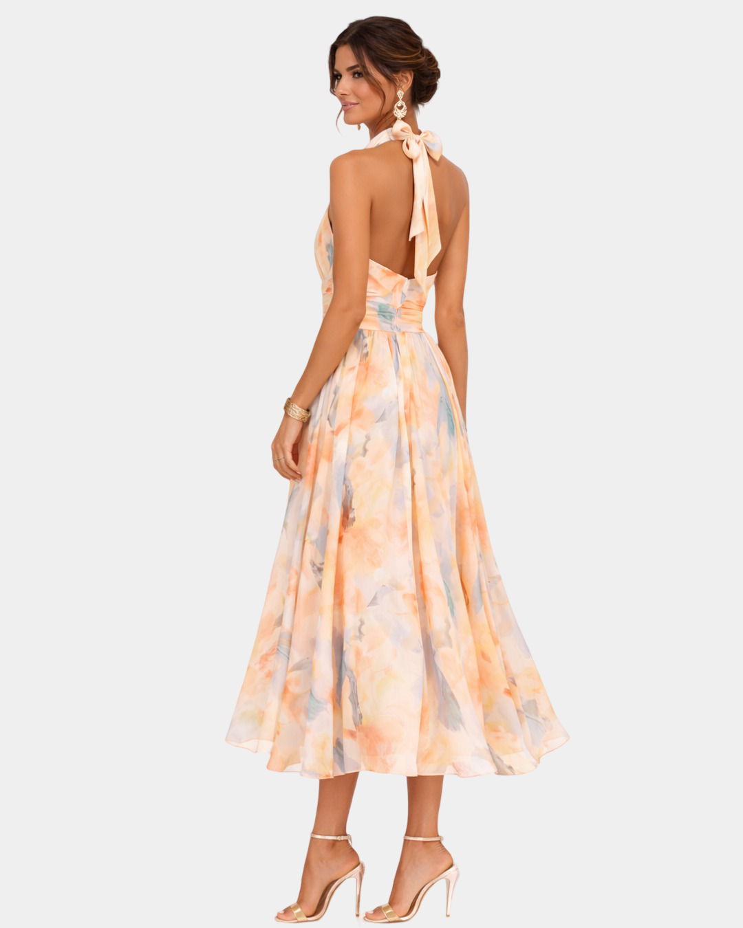 Louna | Robe à Col Halter et Imprimé Aquarelle