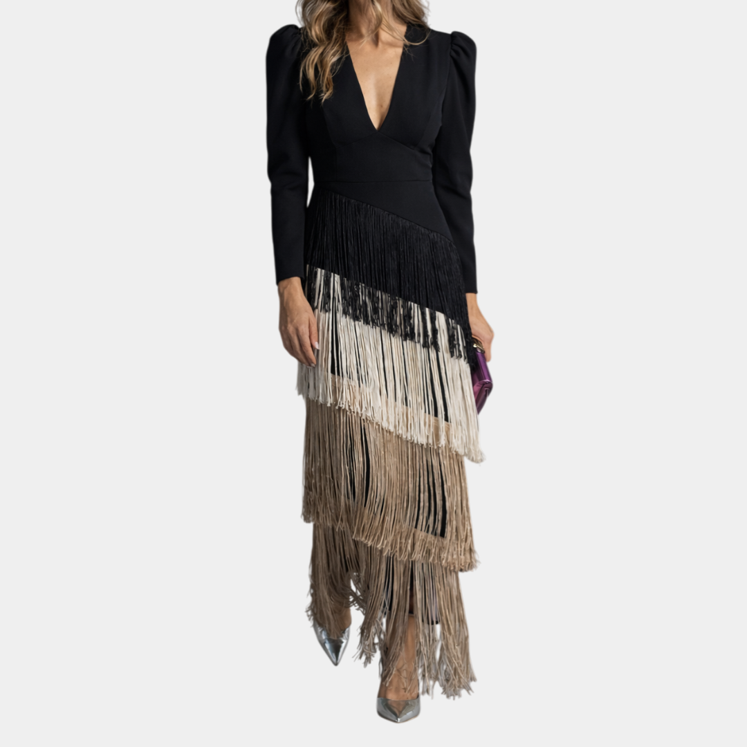 Eulalie | Robe midi élégante avec des manches à franges