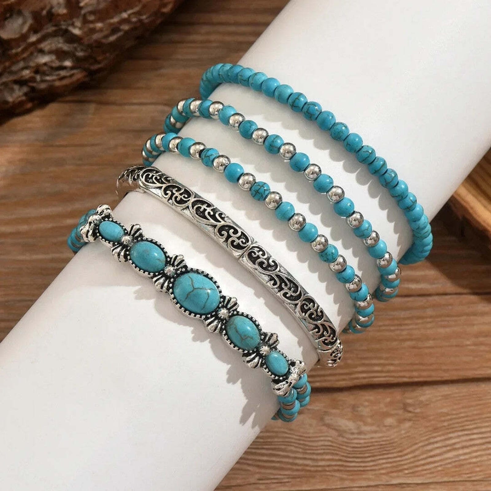 Ensemble de Bracelets Bohèmes en Perles Turquoise