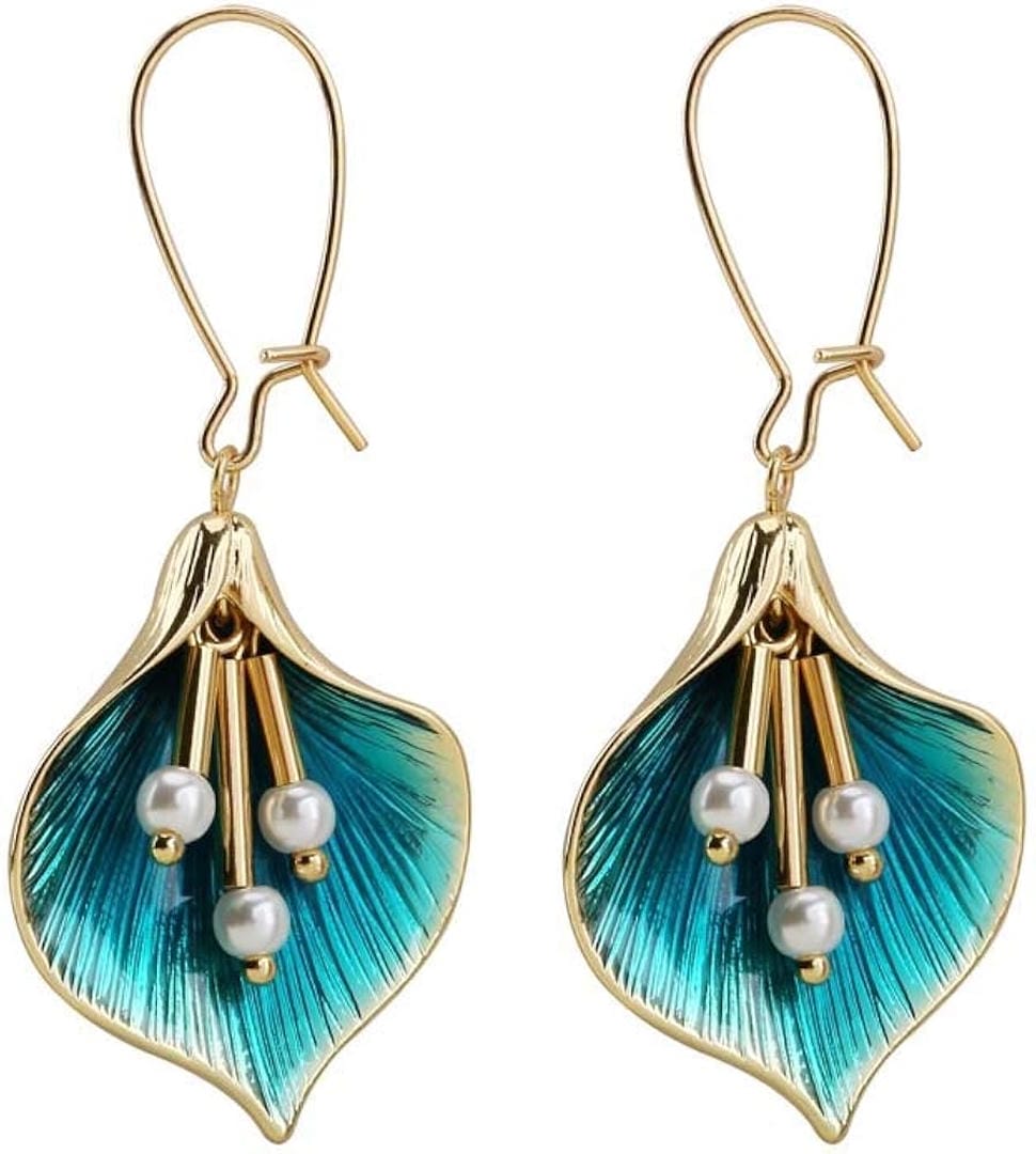 Boucles d'Oreilles en Argent Vintage avec Lotus Bleu