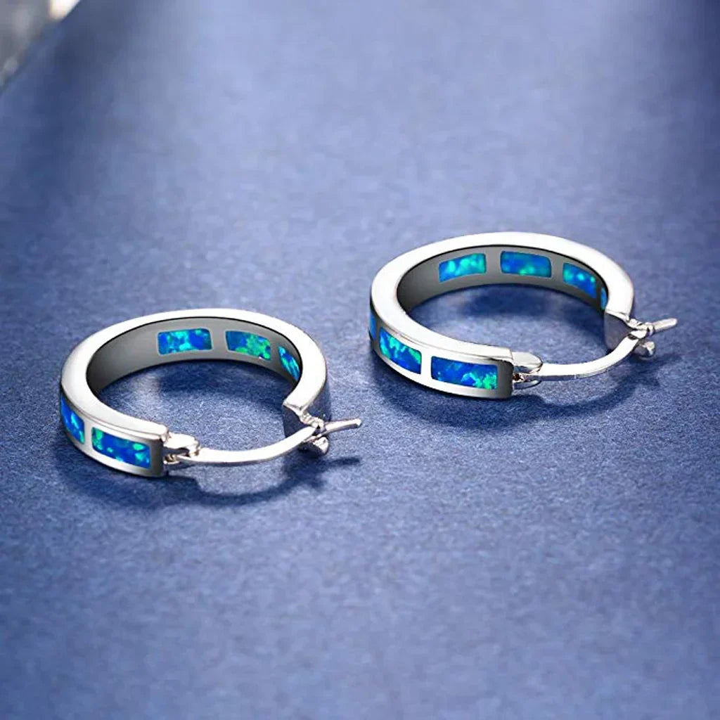 Boucles d'Oreilles en Aro Circulaire en Opale de Feu Bleu Chic