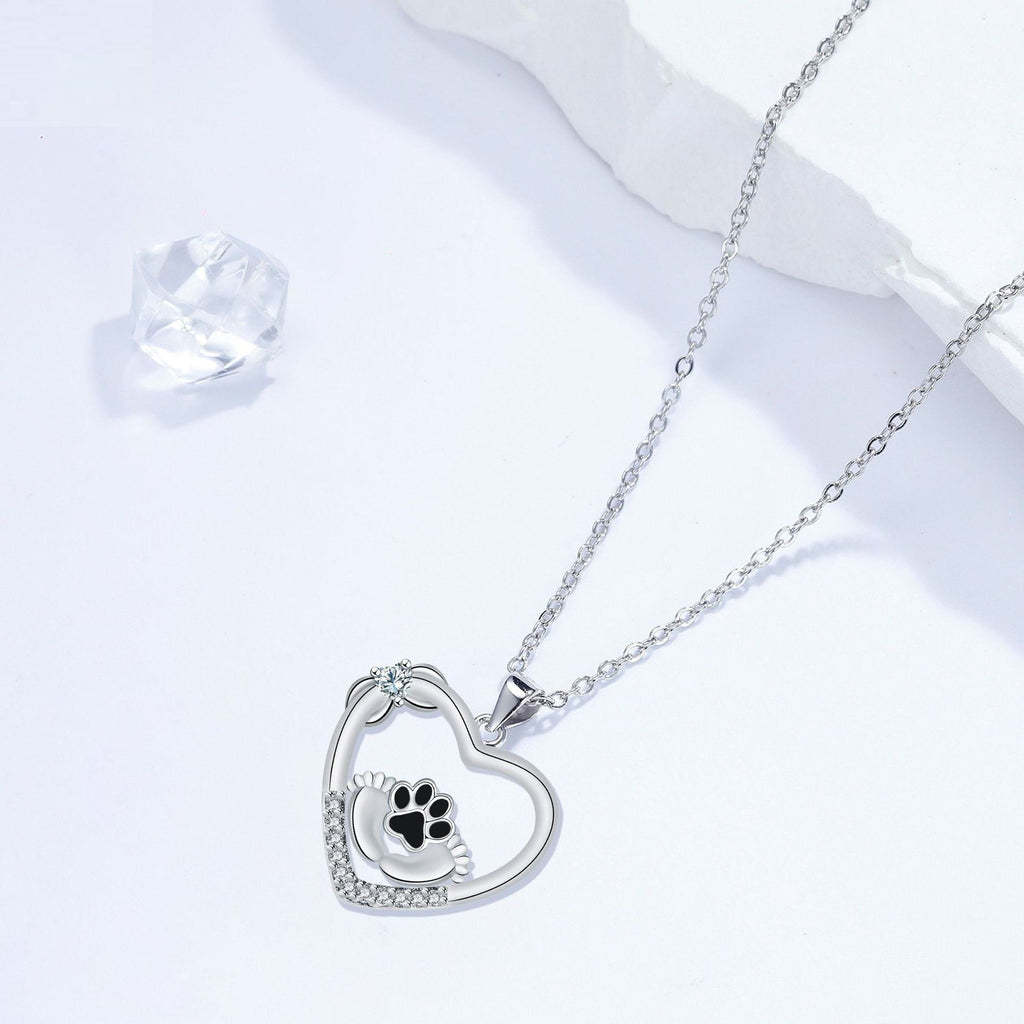 Collier d'empreinte de patte de chien Little Feet avec Zirconia