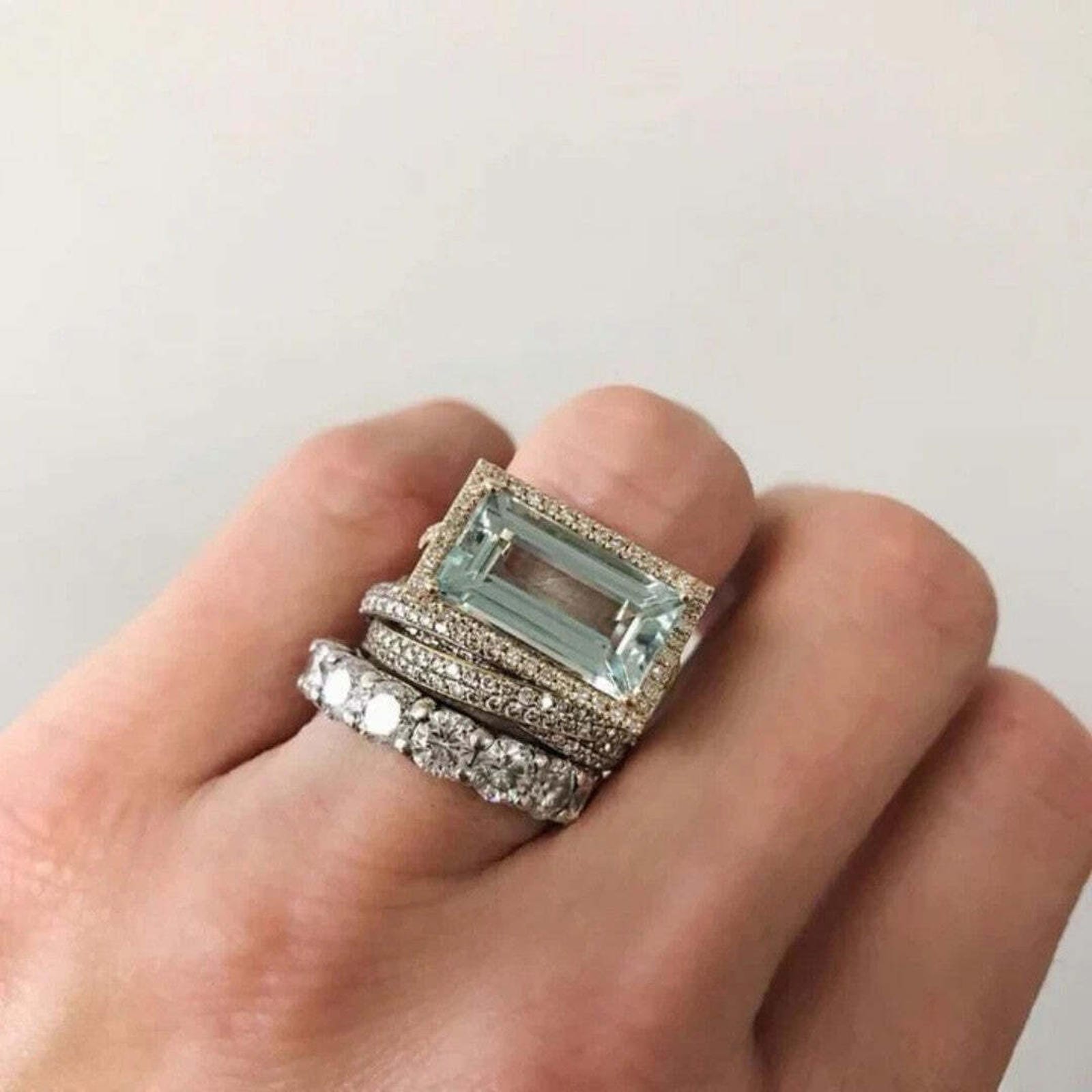 Ensemble de Bagues en Verre Turquoise Argenté Vintage