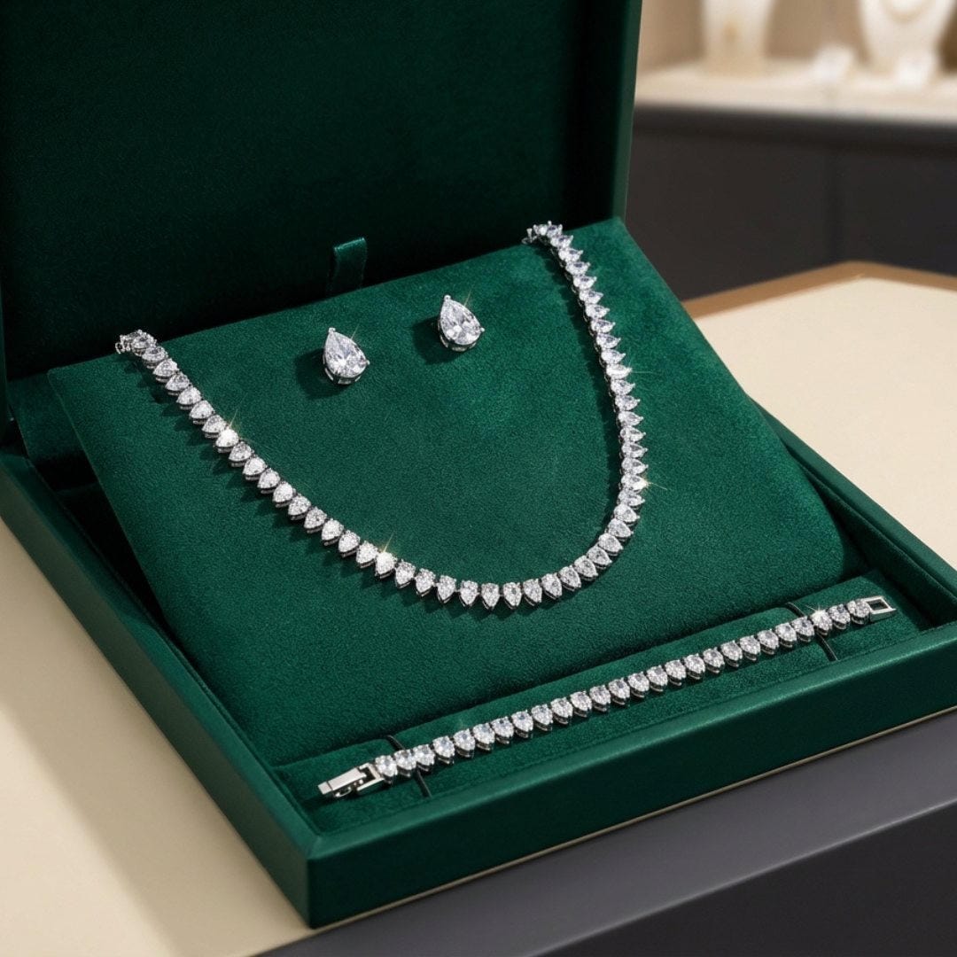Magnifique Ensemble de Mariée en Zirconia Cubique Transparent