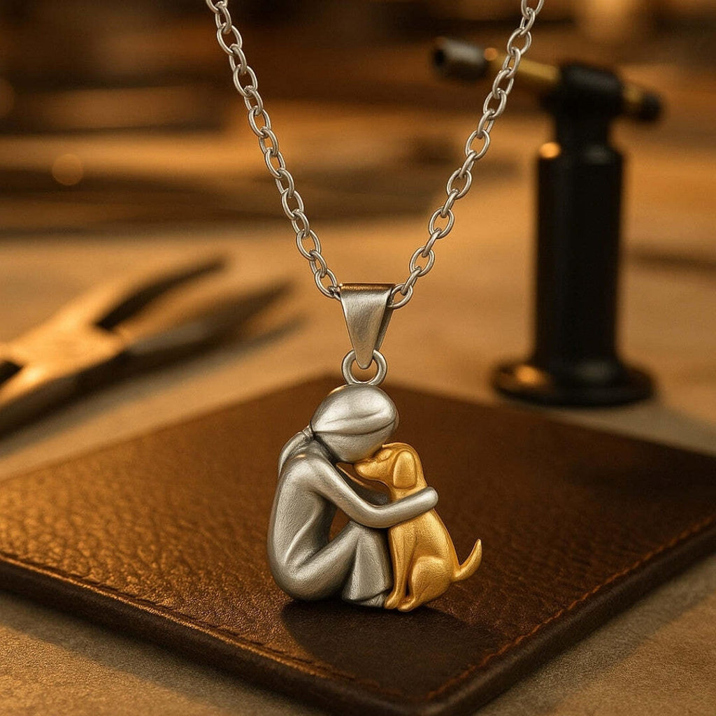"Pour Toujours dans Ton Cœur" Collier avec Pendentif d'Étreinte de Chien
