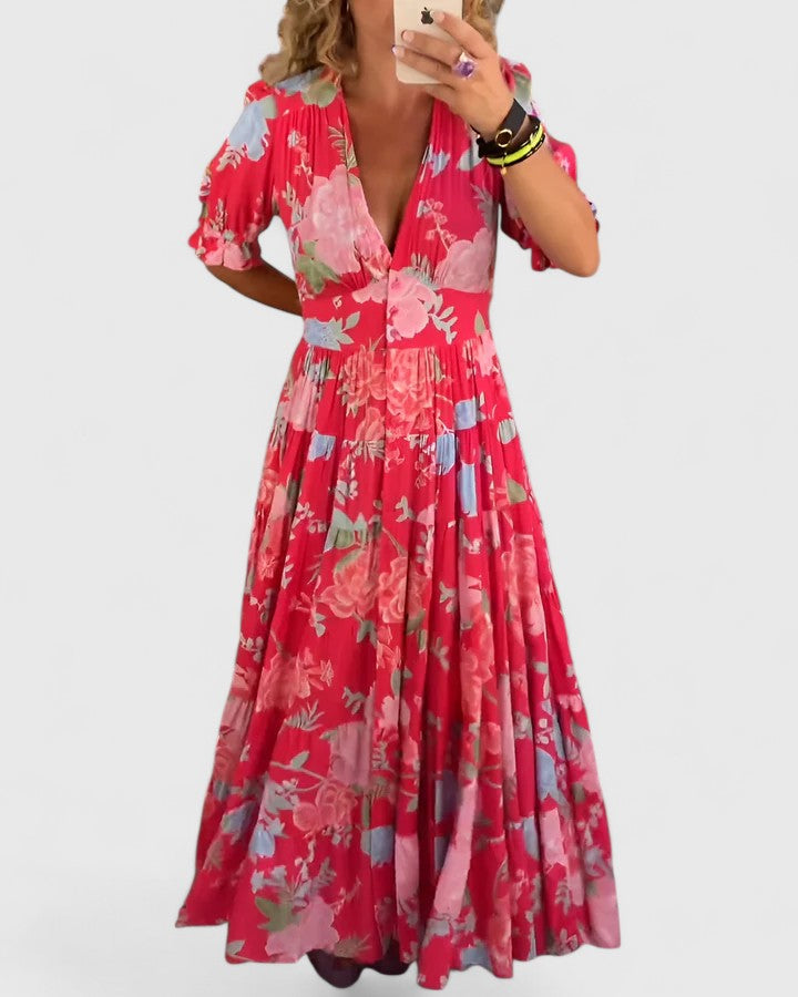 Mónica | Robe florale avec décolleté en V