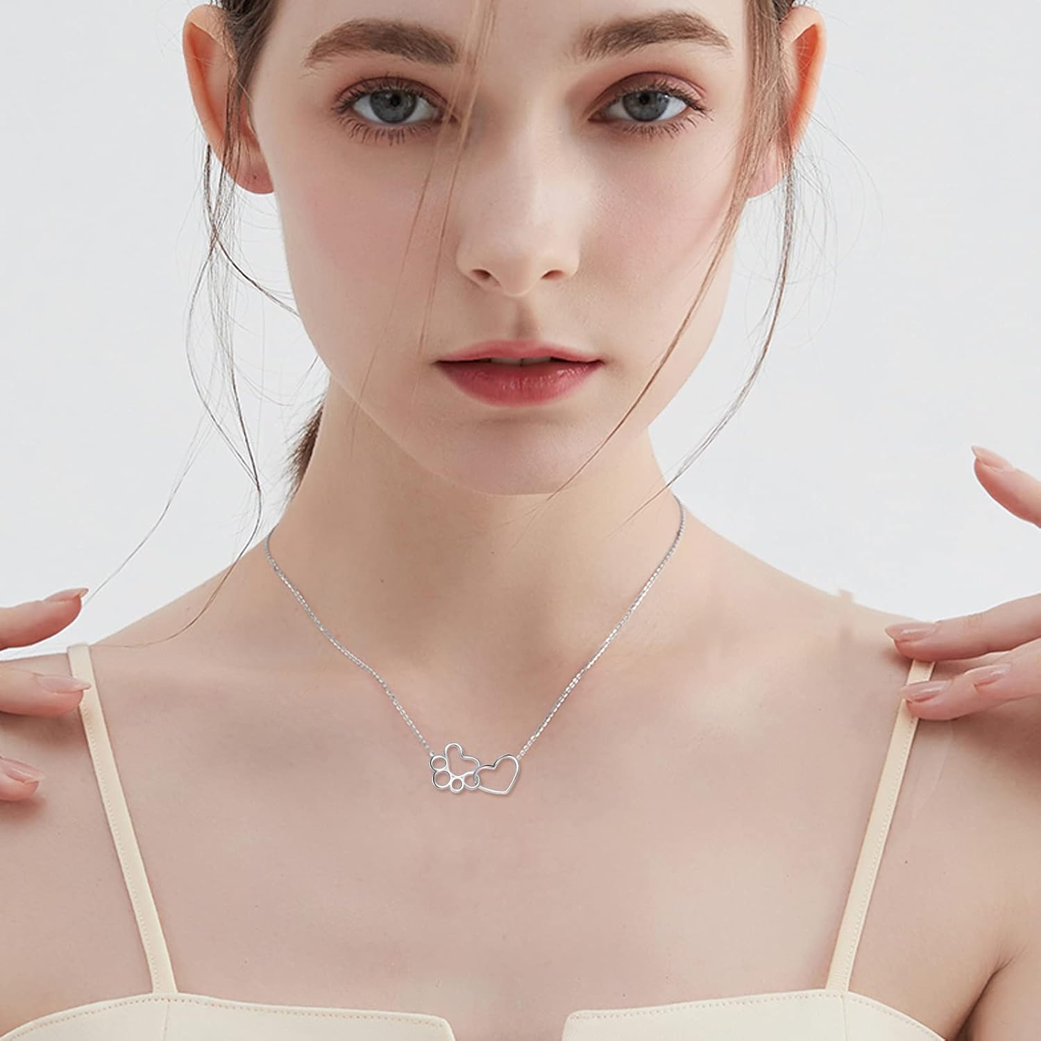 Collier en Argent Sterling avec Empreinte de Chien – Pendentif en Cristal en Forme de Cœur