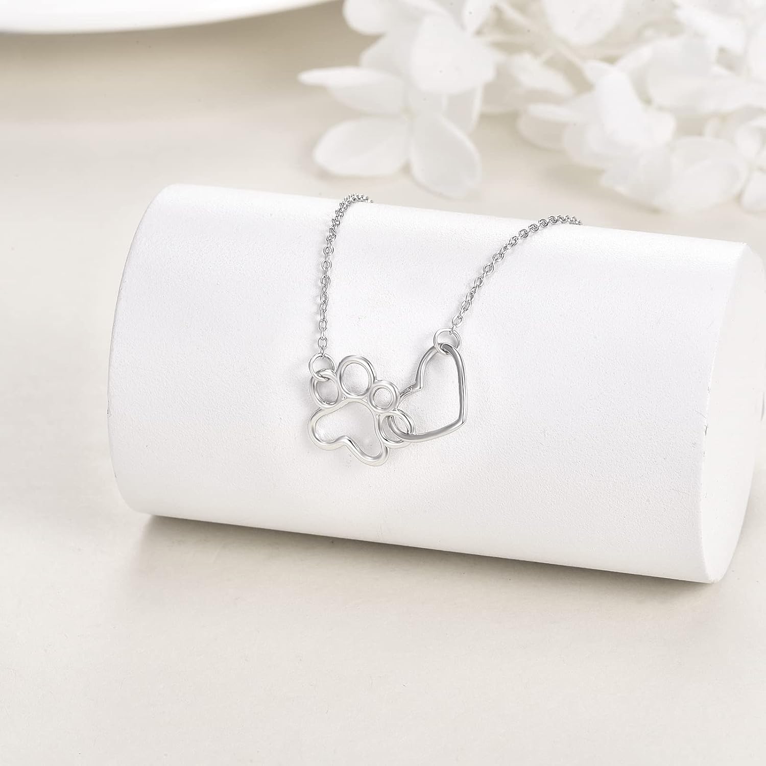Collier en Argent Sterling avec Empreinte de Chien – Pendentif en Cristal en Forme de Cœur