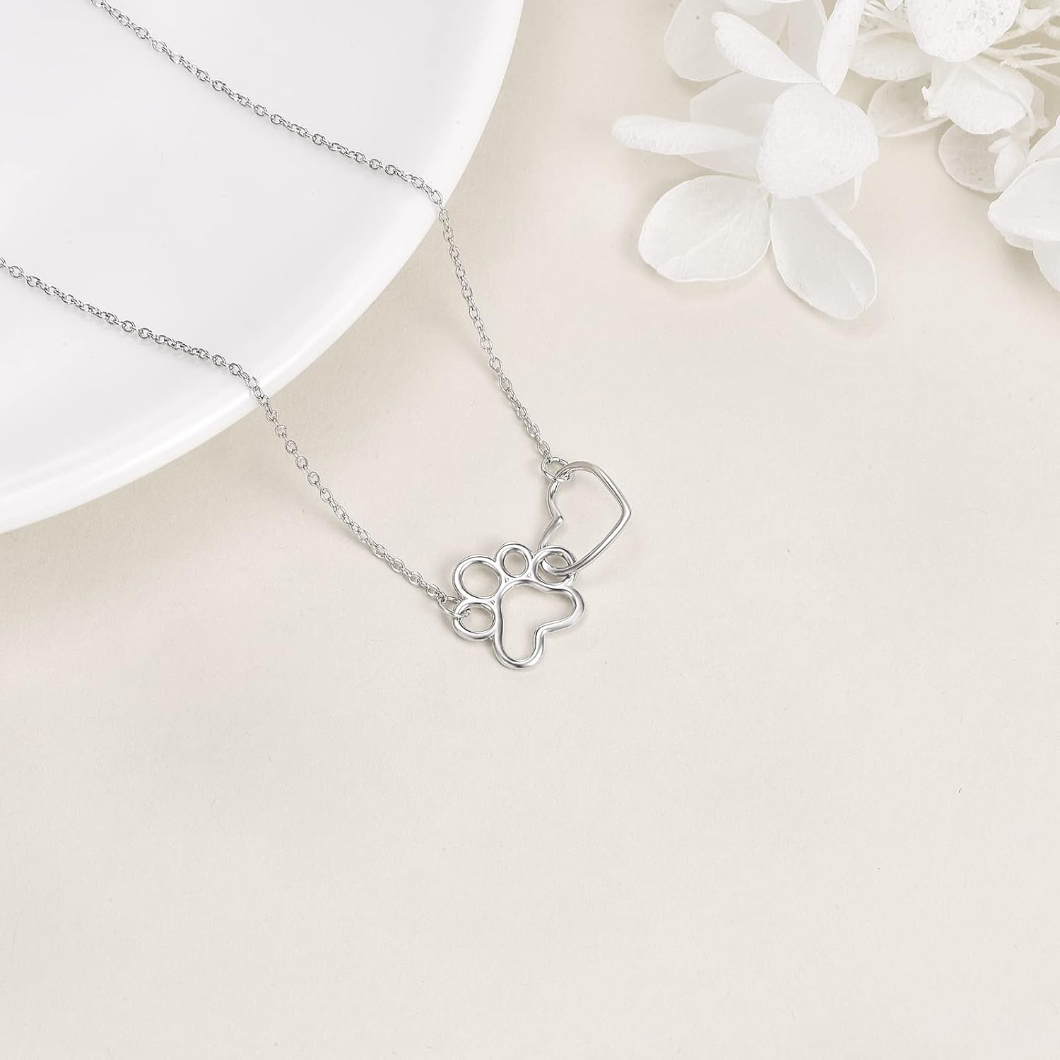 Collier en Argent Sterling avec Empreinte de Chien – Pendentif en Cristal en Forme de Cœur