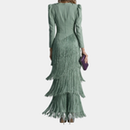 Eulalie | Robe midi élégante avec des manches à franges