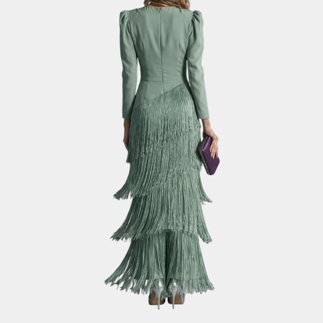 Eulalie | Robe midi élégante avec des manches à franges