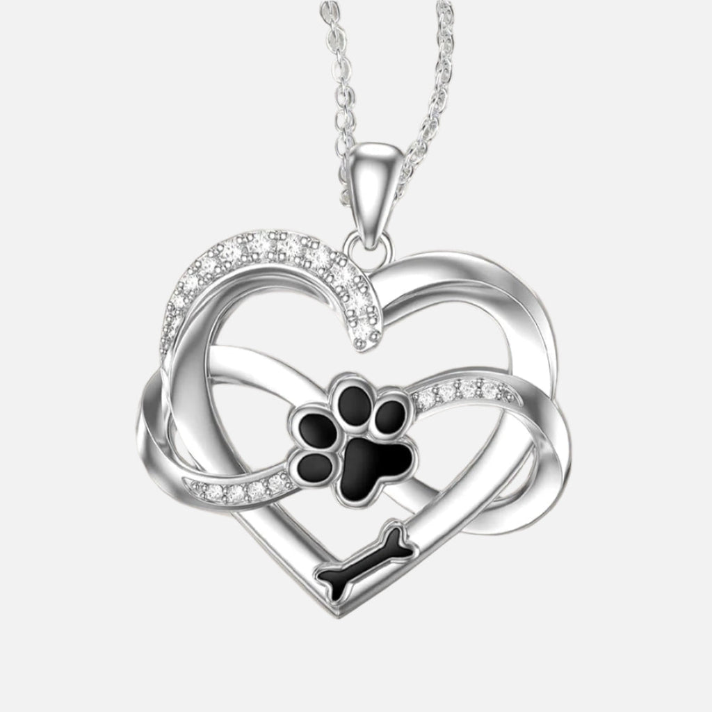 Collier Infinity Cœur & Patte en Argent Sterling 925 avec Pierres Zirconia