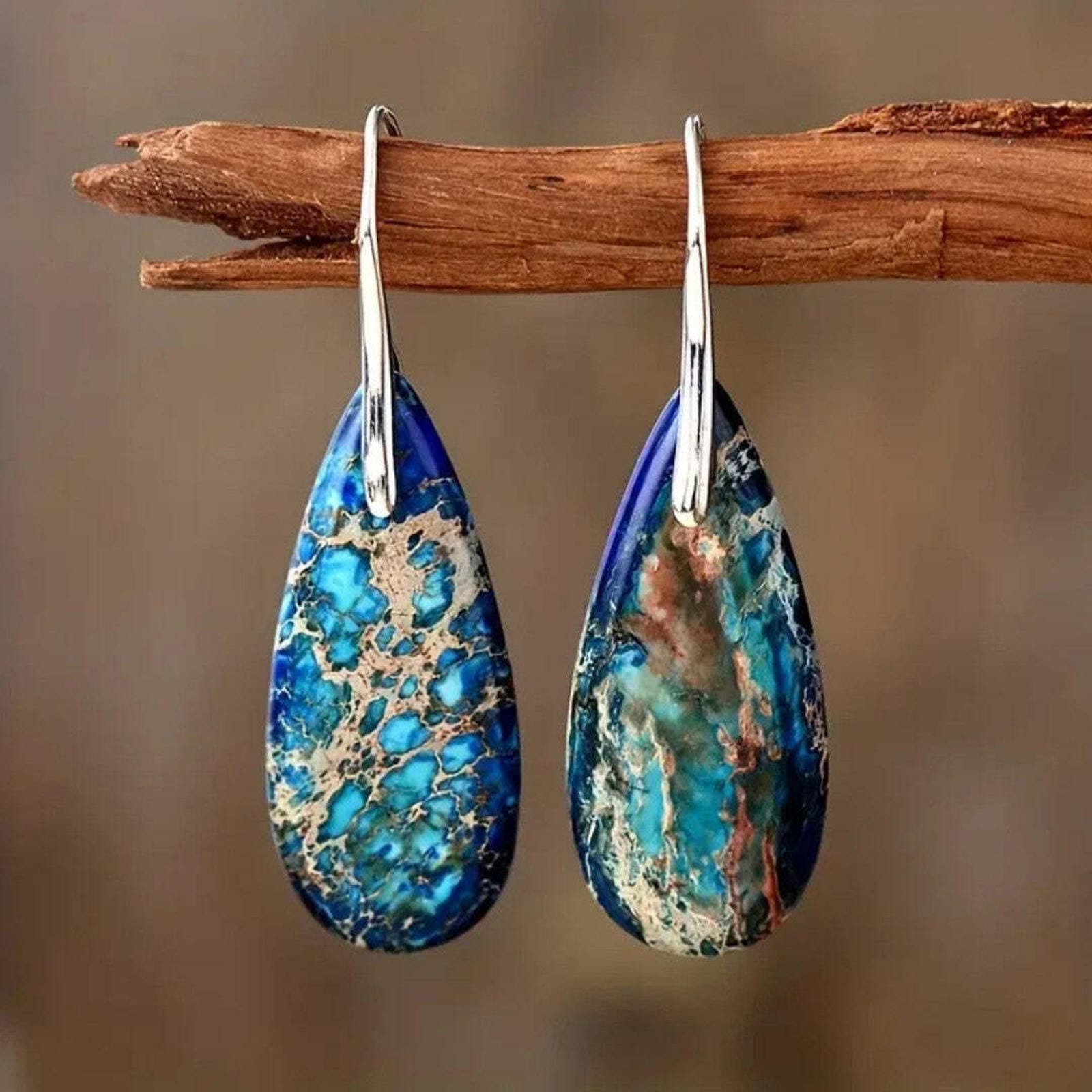Boucles d'Oreilles en Pierre de l'Océan Bleu Azur