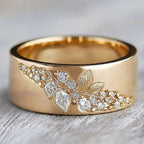 Bague en Feuille avec Incrustation de Zirconia Doré Exquis
