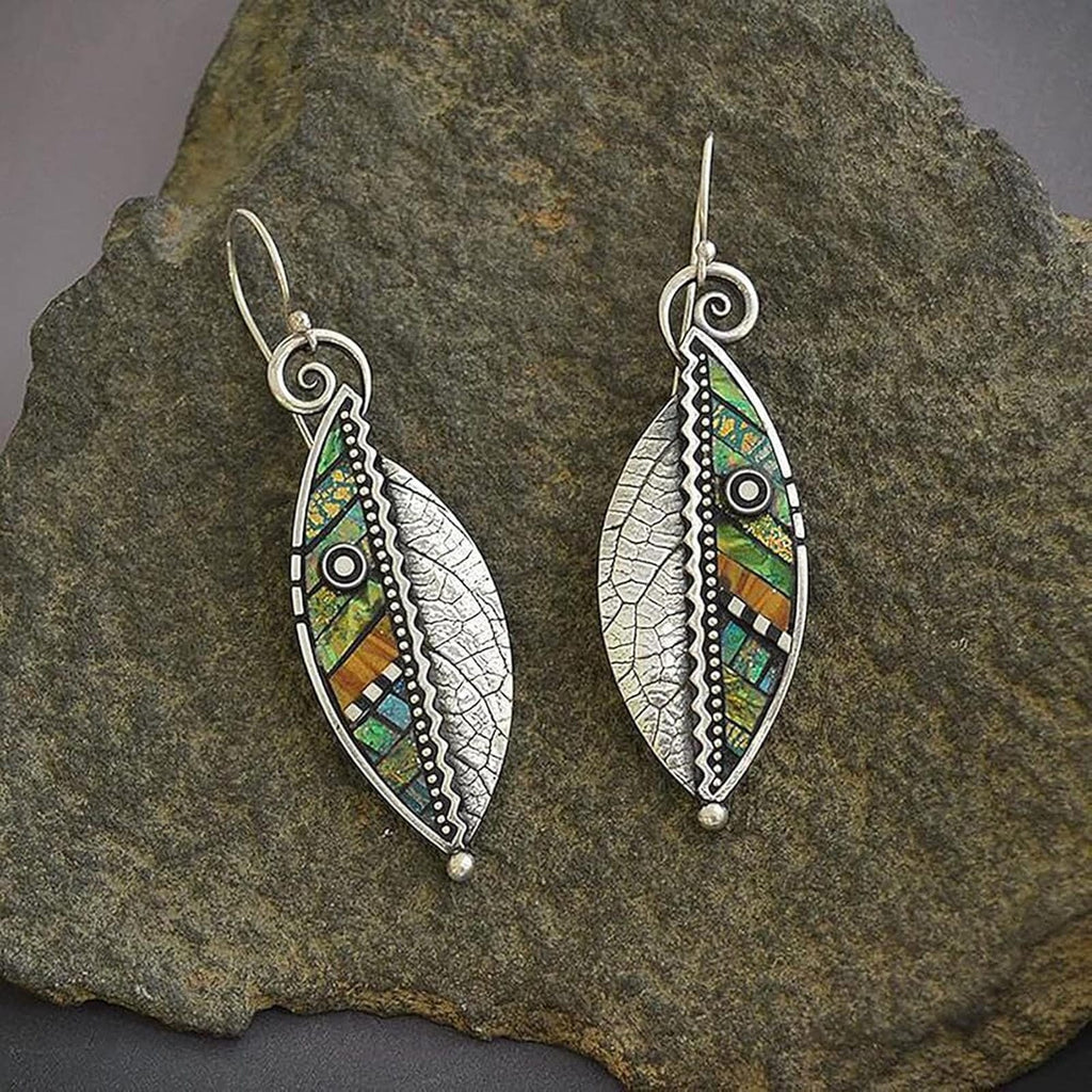 Boucles d'Oreilles Feuille Mosaïque Bohème