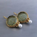 Boucles d'Oreilles en Perle de Pierre de Jade Ancien