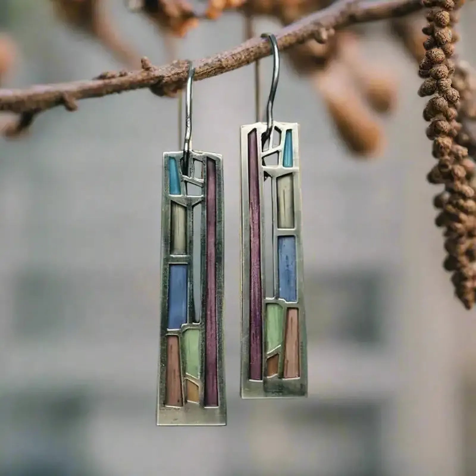 Boucles d'Oreilles Vintage en Argent Mozaic