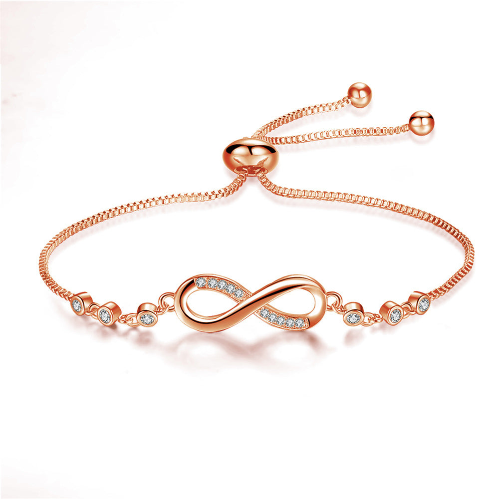 Bracelet chic ajustable en or rose en forme d'infini