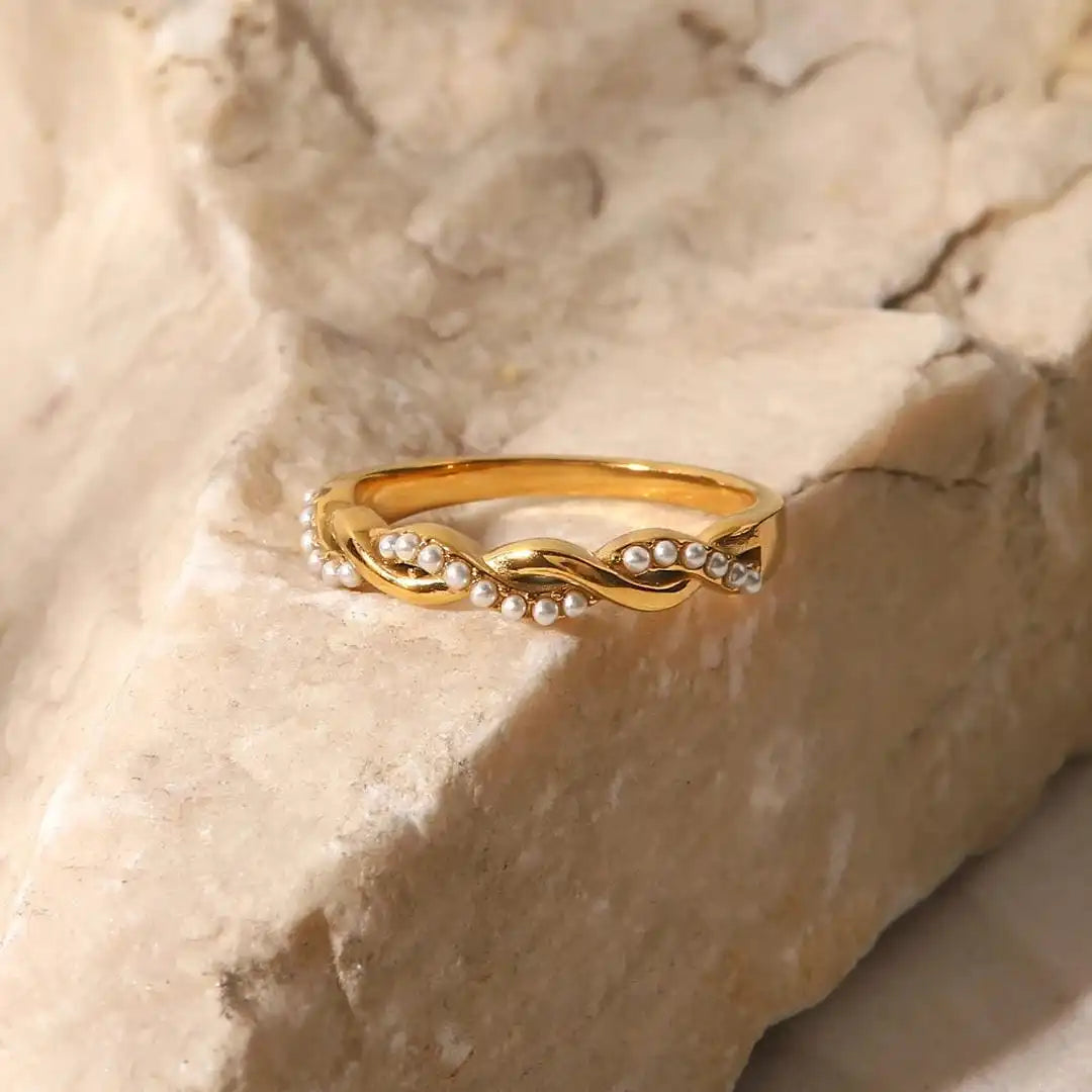 Bague Empilable en Perle Tordue en Or Fin