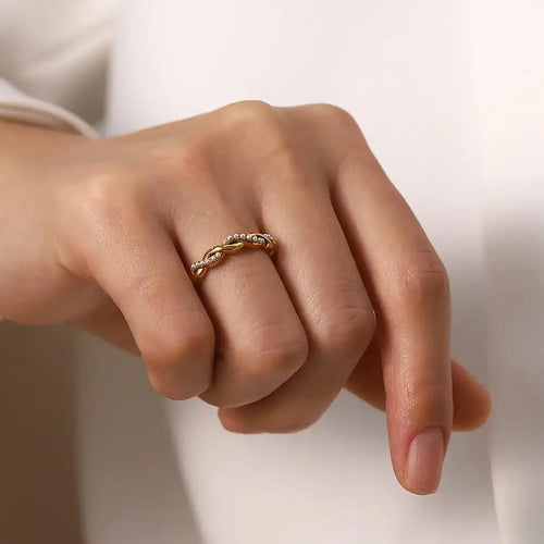 Bague Empilable en Perle Tordue en Or Fin