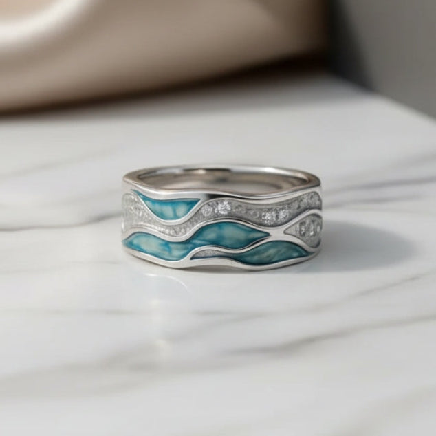 Bague de Vagues en Argent Turquoise Élégante
